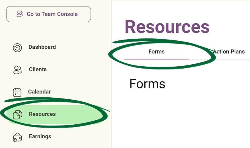 Go to Resources-forms screenshot